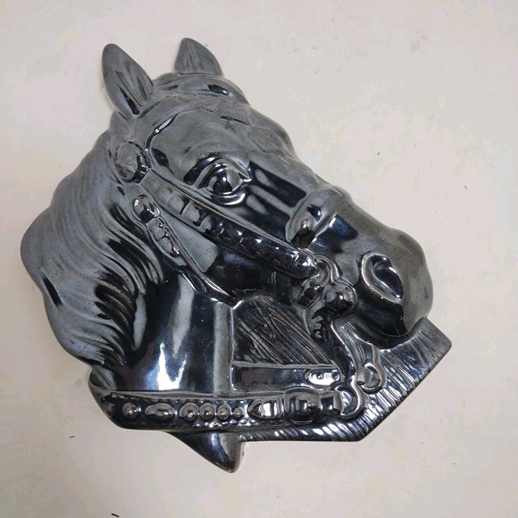 Vintage 1970s Pair Of Horse Heads Black Ceramic Wall Shelf Decor MCM Art Deco 2 - Picture 7 of 16